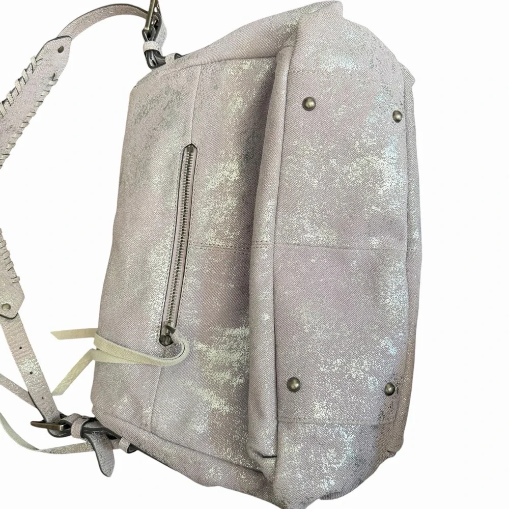 Aimee Kestenberg Bali Hobo Bag Purse Double Entry Lamb Leather Lavender Denim
